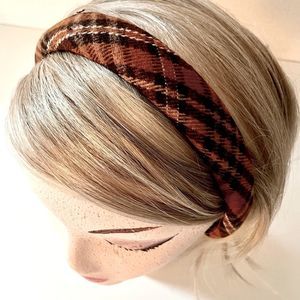 Plaid Woven Fabric covered Padded Ladies Teen Headband, NWOT, Orange & B…